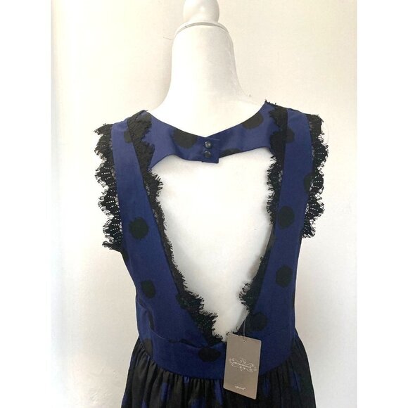 NWT Corey Lynn Calter Anthropologie Split Dots in Blue Black Polka Dot Open Back - Picture 5 of 6